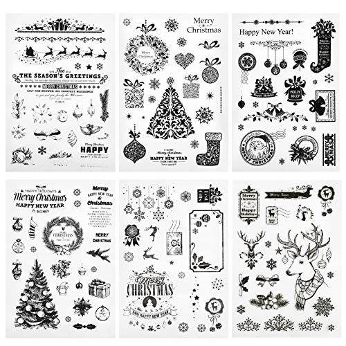 Naler Silikonstempel Weihnachten Deutsch, 6 Blatt Stempel Silikon Weihnachten Silikonstempel Transparent Seal Stamps für Weihnachtskarten Basteln Scrapbooking Dekoration von Naler