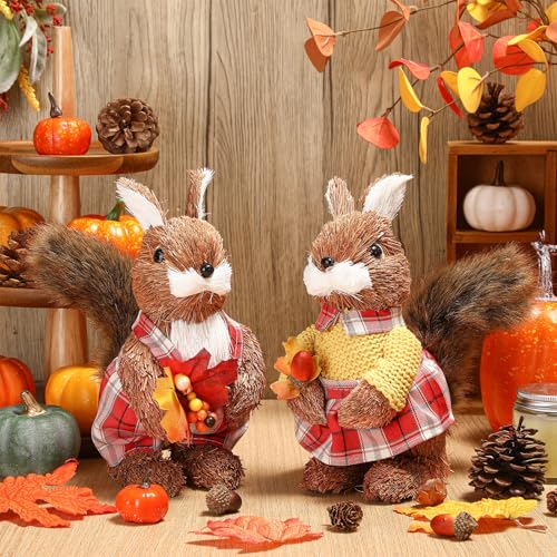 Namalu 2 Stück Eichhörnchen Herbst Dekoration Thanksgiving Dekorationen Indoor Sisal Figur für Zuhause Tisch Mittelstücke Niedlich Handgefertigt Herbst Wald Tier für Herbst Regal Büro Dekorativ von Namalu