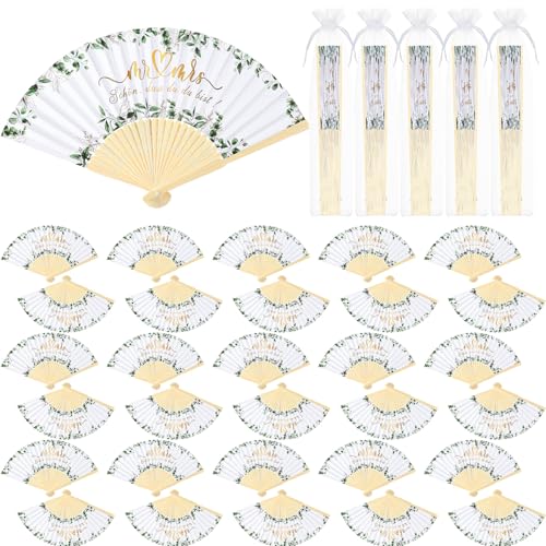 Namalu 30 Stück Hochzeit Handfächer Gastgeschenk für Hochzeit Weiß Papierfächer Eukalyptus Faltbarer Taschenfächer mit Organzabeutel Bambus Klappfächer für Hochzeitsgäste Sommer Geburtstag Party von Namalu