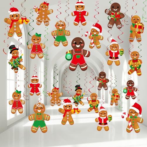 Namalu 54 Stück Weihnachtliche Hängende Wirbel Dekorationen Lebkuchenmann Spiral Girlanden Set Zuckerstange Bonbon Hängende Decke Luftschlangen Frohe Weihnachten Anhänger Deko (Lebkuchenmann) von Namalu
