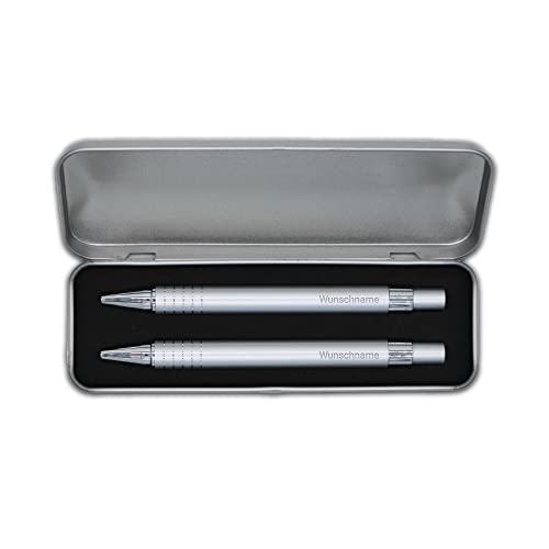 Schreibset mit Namen: Kugelschreiber und Bleistift - (silber/schwarz/rot/blau) von Namenbar