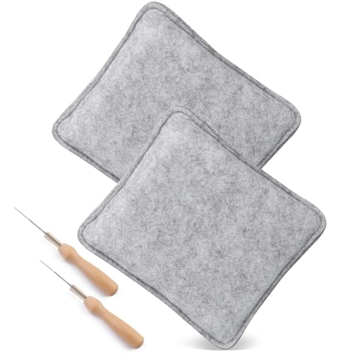 Filzunterlage zum Nadelfilzen, 2 Stück 18x15 cm Filzmatten + 2 Holz-Filznadelhalter und Filznadeln, Starterset für Trockenfilzen mit Wollfilz von Namner