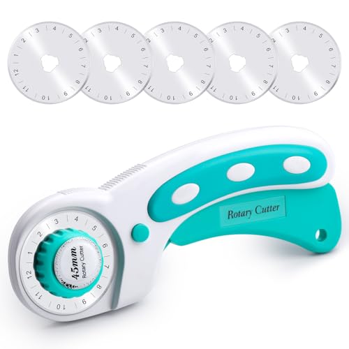 Namner Rollschneider 45mm mit 5 Ersatzklingen und Sicherheitsverschluss, Stoffschneider für Stoff, Leder, Nähen, Quilten & Basteln, Ergonomischer Rollmesser Cutter (Grün) von Namner