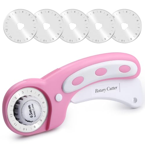 Namner Rollschneider 45mm mit 5 Ersatzklingen und Sicherheitsverschluss, Stoffschneider für Stoff, Leder, Nähen, Quilten & Basteln, Ergonomischer Rollmesser Cutter (Rosa) von Namner