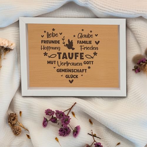 Namofactur MDF-Holz Bilderrahmen mit Gravur – Elegantes Taufgeschenk und Taufandenken für Mädchen und Jungen zur Taufe von Namofactur