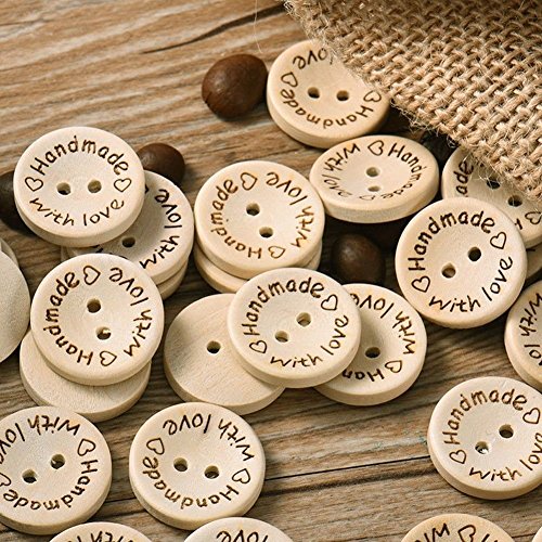 NAMVO 200pcs 2 Löcher handgemacht mit Liebe Naturholz Nähknopf 15mm von Namvo