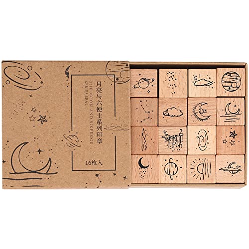 Namvo 16-teiliges Stempelset aus Holz, Mond und Stern, dekoratives Stempelset aus Holz, Universum, Planet, Stempel für DIY, Basteln, Kartenherstellung, Kalender Namvo 16-teiliges Stempelset aus Holz, Mond und Stern, dekoratives Stempelset aus Holz, Universum, Planet, Stempel für DIY, Basteln, Kartenherstellung, Kalender von Namvo