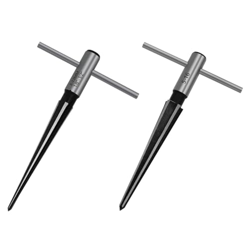 Namvo 2 Stück konische Reibahle mit T-Griff, 6 Rillen, Fasenbrücke, Stiftloch, handgehaltene Reibahle, Größen 1/8"-1/2" (3-13 mm) und 5''-5/8'' (5-16 mm) Griff-Bohrwerkzeuge von Namvo