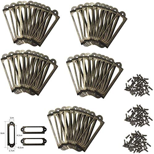 Namvo 50 PCS Etikettenhalter Messing Metall Aktenschrank Schublade Tag Etiketten Halter Regal Karte Halter 60 x 17mm Label Frames Karte mit Schrauben für Office Library von Namvo