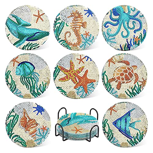 Namvo 8 PCS Diamond Art Untersetzer mit Halter Arts and Crafts für Erwachsene Diamond Painting Kits DIY Marine Life Untersetzer zum Basteln Namvo 8 PCS Diamond Art Untersetzer mit Halter Arts and Crafts für Erwachsene Diamond Painting Kits DIY Marine Life Untersetzer zum Basteln von Namvo