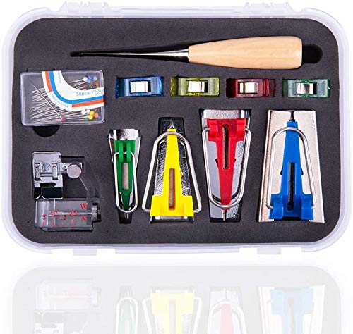 Namvo Bias Tape Maker Kits Tool Set, 4 Sizes Bias Tape Maker with Sewing Awl, Bead Needles, Adjustable Binder Clip, Wooden Awl, Foot Press-Practical for Sewing/Quilting von Namvo