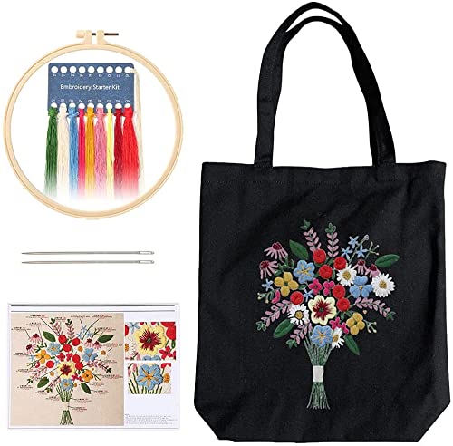 Namvo Stickset für Leinen-Tragetaschen, Stickset für Anfänger mit Muster und Anleitung, inklusive Sticktasche mit Blumenmuster, Stickrahmen, bunten Fäden und Werkzeugen für DIY-Kunst, Handwerk Namvo Stickset für Leinen-Tragetaschen, Stickset für Anfänger mit Muster und Anleitung, inklusive Sticktasche mit Blumenmuster, Stickrahmen, bunten Fäden und Werkzeugen für DIY-Kunst, Handwerk von Namvo