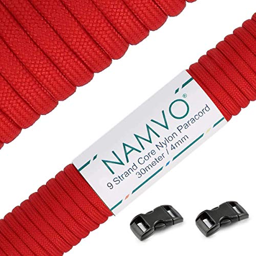 Namvo Mil Spec Type III Nylon Parachute Cord, 9 Inner Strands Strong Breaking Strength 4mm Diameter 100 Feet 550 Paracord Red Namvo Mil Spec Type III Nylon Parachute Cord, 9 Inner Strands Strong Breaking Strength 4mm Diameter 100 Feet 550 Paracord Red von Namvo