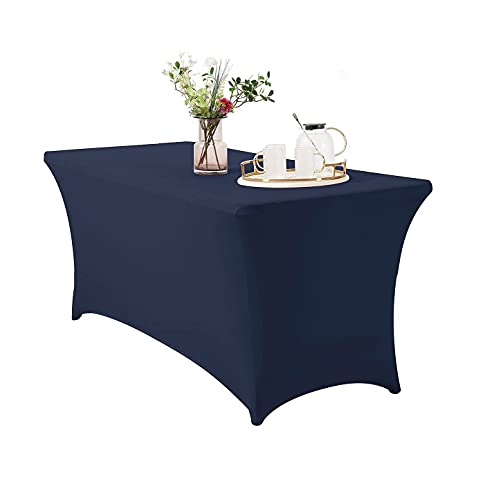 Namvo Stretch Tischdecke, 6ft rechteckige Spandex Esstischdecke Vierfach eng anliegende elastische Stretch Tischdecke Tischplatte Protector für Hochzeitsbar Bankett Party (Dark Blue) von Namvo