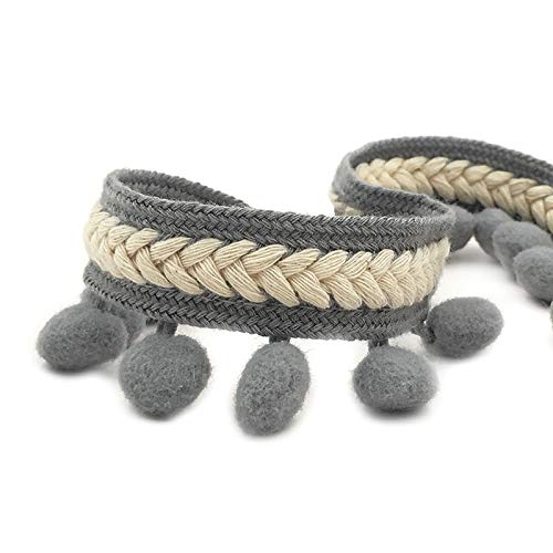 Namzi 1 Rolle graues Band, Fransen mit schwarzen Pompons, dekorativ für Vorhänge, Innendekoration, Bastelband für Geschenke von Namzi