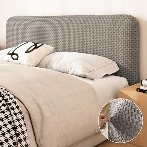 Namzi 1 Stück gestrickter Plüschstoff, abnehmbarer und waschbarer Bettkopfabdeckung, elastischer Kopfteil-Schutz, Schlafzimmer-Dekoration, 1,5 m lang (dunkelgrau) von Namzi