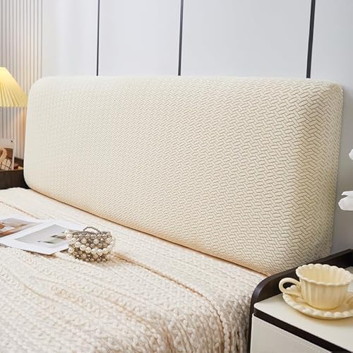 Namzi 1 x minimalistischer hochwertiger Kopfteilbezug mit Plüsch-Strickstoff, Jacquard-Staubschutz, geeignet für alle Jahreszeiten, 1,8 m lang (weiß), All-Inclusive-Kopfteilbezug von Namzi