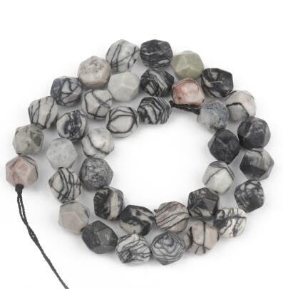 Namzi 2 Stück Diamantschliff-natürliche schwarze strukturierte Steinperlen, runde Perlen, DIY, kreatives handgefertigtes Armband, Perlenzubehör, 10 mm von Namzi