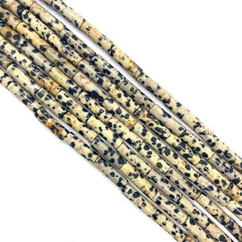 Namzi 2 Stück schwarz gepunkteter Naturstein, zylindrischer loser Perlenschmuck, Herren- und Damen-Armbänder, Halsketten, gewebtes DIY-Zubehör (4 x 13 mm) von Namzi