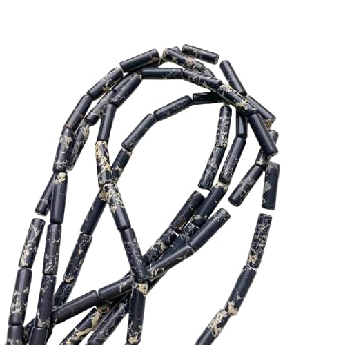 Namzi 20 Stück 4 x 13 mm schwarze Textur, Naturstein, kleine runde Röhre, Streuperlen, getrennte Perlen, DIY, handgefertigtes Perlenarmband, Halskette, Zubehör Namzi 20 Stück 4 x 13 mm schwarze Textur, Naturstein, kleine runde Röhre, Streuperlen, getrennte Perlen, DIY, handgefertigtes Perlenarmband, Halskette, Zubehör von Namzi
