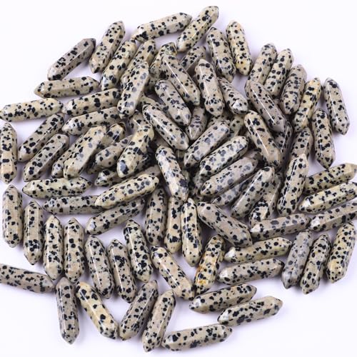 Namzi 20 Stück schwarz gepunkteter Naturstein, doppelspitzig, sechseckig, polierte Natursteinsäule, handgefertigter Schmuckanhänger, Zubehör, 8 x 32 mm Namzi 20 Stück schwarz gepunkteter Naturstein, doppelspitzig, sechseckig, polierte Natursteinsäule, handgefertigter Schmuckanhänger, Zubehör, 8 x 32 mm von Namzi