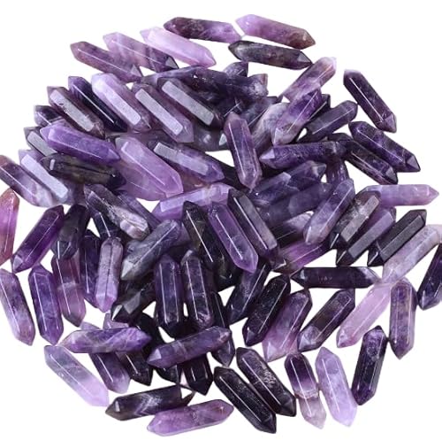 Namzi 20 Stück violette Natursteine, doppelspitzig, sechseckig, poliert, Säulen, handgefertigter Schmuckanhänger, Zubehör, 8 x 32 mm von Namzi