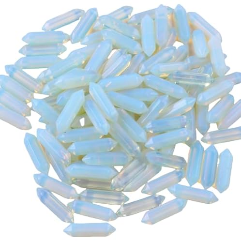 Namzi 20 Stück weißer, natürlicher Opal, doppelspitzig, sechseckig, polierte Natursteinsäulen, handgefertigter Schmuckanhänger, Zubehör, 8 x 32 mm von Namzi