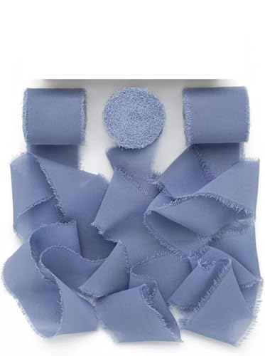 Namzi 3 Rollen blaues Band, handzerrissene Fransen Chiffon Wickelband zum Basteln, dekorative Bordüre für Geschenkverpackungen DIY-Projekte von Namzi