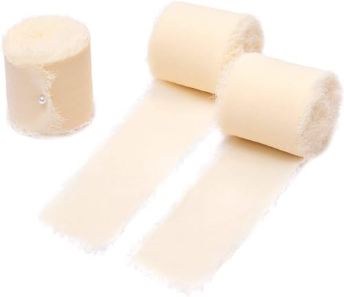 Namzi 3 Rollen champagnerfarbenes Band, handzerrissenes Chiffon-Geschenkband zum Basteln, dekorative Zierleiste für Geschenkverpackungen, DIY-Projekte Namzi 3 Rollen champagnerfarbenes Band, handzerrissenes Chiffon-Geschenkband zum Basteln, dekorative Zierleiste für Geschenkverpackungen, DIY-Projekte von Namzi