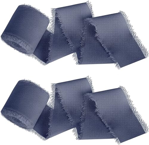 Namzi 3 Rollen dunkelblaues Band, handzerrissene Fransen Chiffon Wickelband zum Basteln, dekorative Bordüre für Geschenkverpackungen DIY-Projekte Namzi 3 Rollen dunkelblaues Band, handzerrissene Fransen Chiffon Wickelband zum Basteln, dekorative Bordüre für Geschenkverpackungen DIY-Projekte von Namzi