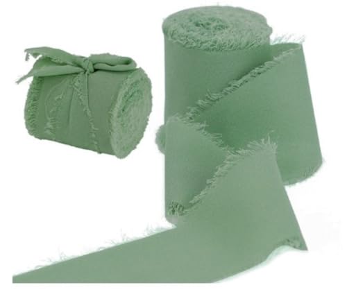 Namzi 3 Rollen grasgrünes Band, handzerrissene Fransen Chiffon Wickelband zum Basteln, dekorative Bordüre für Geschenkverpackungen DIY-Projekte von Namzi