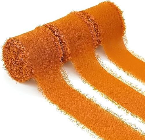 Namzi 3 Rollen orangefarbenes Band, handzerrissene Fransen Chiffon Wickelband zum Basteln, dekorative Bordüre für Geschenkverpackungen DIY-Projekte von Namzi