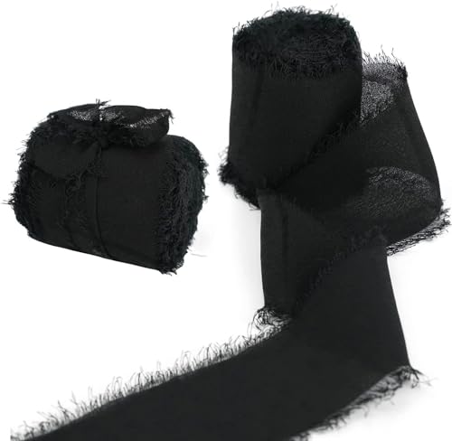 Namzi 3 Rollen schwarzes Band, handzerrissene Fransen Chiffon Wickelband zum Basteln, dekorative Bordüre für Geschenkverpackungen DIY-Projekte Namzi 3 Rollen schwarzes Band, handzerrissene Fransen Chiffon Wickelband zum Basteln, dekorative Bordüre für Geschenkverpackungen DIY-Projekte von Namzi