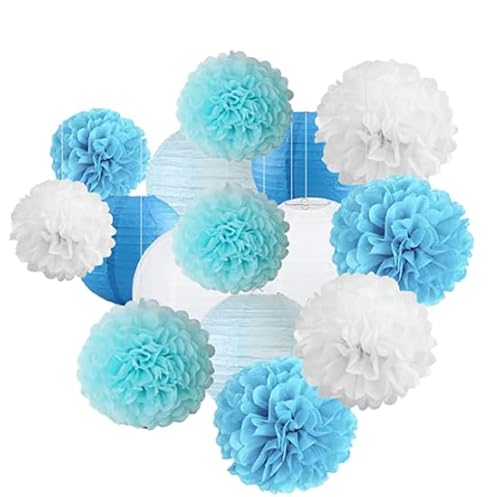 Namzi 30 Stück Papierlaternen, Blumenkugel-Kombinationsset, hängende runde Papierlaternen, Dekoration für Party, Hochzeit, Geburtstag, Heimdekoration, hellblaue Serie Namzi 30 Stück Papierlaternen, Blumenkugel-Kombinationsset, hängende runde Papierlaternen, Dekoration für Party, Hochzeit, Geburtstag, Heimdekoration, hellblaue Serie von Namzi