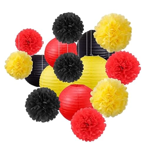 Namzi 30 Stück Papierlaternen Blumenkugel Kombination Set hängende runde Papierlaterne Dekoration für Party, Hochzeit, Geburtstag, Heimdekoration, rot, gelb, schwarz Serie Namzi 30 Stück Papierlaternen Blumenkugel Kombination Set hängende runde Papierlaterne Dekoration für Party, Hochzeit, Geburtstag, Heimdekoration, rot, gelb, schwarz Serie von Namzi