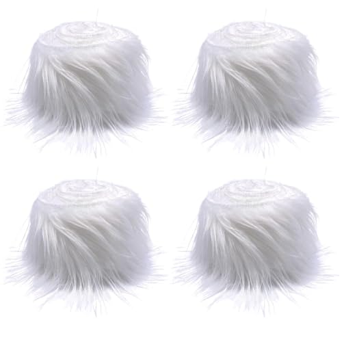 Namzi 4 x Weihnachts-Kunstfell-Bordüre, Stoffrolle für Weihnachtsbaumdekoration oder Kranzschleifen, 150 x 5 cm (weiß) von Namzi