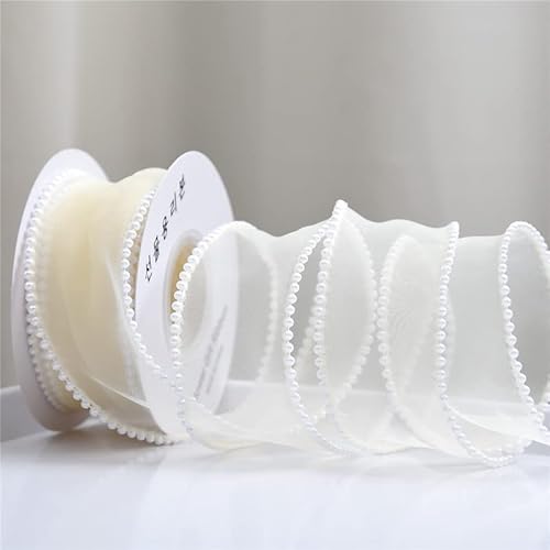 Namzi 40 mm breites Seiden-Organzaband mit Perlenrand, Spitzenmaterial für Haarschmuck, Nähstoff, Kleidung, Dekoration, handgefertigtes Zubehör (Farbe: Gelb, Größe: Länge 4,5 m) von Namzi