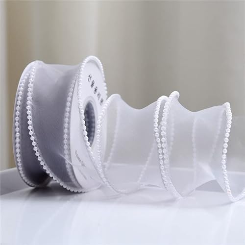 Namzi 40 mm breites Seiden-Organzaband mit Perlenrand, Spitzenmaterial für Haarschmuck, Nähstoff, Kleidung, Dekoration, handgefertigtes Zubehör (Farbe: Grau, Größe: Länge 4,5 m) von Namzi
