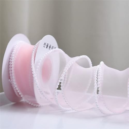 Namzi 40 mm breites Seiden-Organzaband mit Perlenrand, Spitzenmaterial für Haarschmuck, Nähstoff, Kleidung, Dekoration, handgefertigtes Zubehör (Farbe: Rosa, Größe: Länge 4,5 m) von Namzi