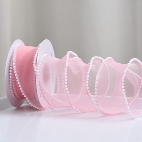 Namzi 40 mm breites Seiden-Organzaband mit Perlenrand, Spitzenmaterial für Haarschmuck, Nähstoff, Kleidung, Dekoration, handgefertigtes Zubehör (Farbe: Sakura-Rosa, Größe: Länge 4,5 m) von Namzi