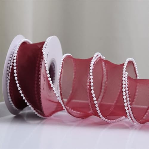 Namzi 40 mm breites Seiden-Organzaband mit Perlenrand, Spitzenmaterial für Haarschmuck, Nähstoff, Kleidung, Dekoration, handgefertigtes Zubehör (Farbe: Weinrot, Größe: Länge 4,5 m) von Namzi
