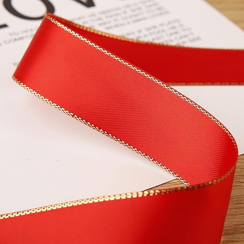 Namzi 45,7 m langes Polyester-Satinband mit metallischem Rand, goldfarbener Rand, für Urlaubsdekoration, Geschenkverpackung, Verpackung, A08 Namzi 45,7 m langes Polyester-Satinband mit metallischem Rand, goldfarbener Rand, für Urlaubsdekoration, Geschenkverpackung, Verpackung, A08 von Namzi