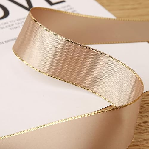 Namzi 45,7 m langes Polyester-Satinband mit metallischem Rand, goldfarbener Rand, für Urlaubsdekoration, Geschenkverpackung, Verpackung, A11 Namzi 45,7 m langes Polyester-Satinband mit metallischem Rand, goldfarbener Rand, für Urlaubsdekoration, Geschenkverpackung, Verpackung, A11 von Namzi