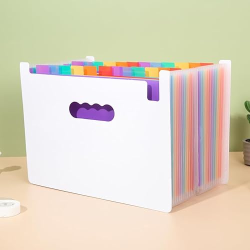 Namzi Akkordeon-Aktenordner, 25 Fächer, Fächermappe, tragbar, monatliche Papierrechnung, Steuerbeleg-Organizer, Brief-A4-Format, Dokumentenhalter, weißer Regenbogen Namzi Akkordeon-Aktenordner, 25 Fächer, Fächermappe, tragbar, monatliche Papierrechnung, Steuerbeleg-Organizer, Brief-A4-Format, Dokumentenhalter, weißer Regenbogen von Namzi