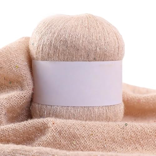 Namzi Beige Pailletten-Mohair-Garn, 50 g, Stricken, Häkeln, Schals, glitzerndes Bastelzubehör A von Namzi