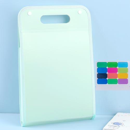 Namzi Erweiterter wasserdichter Ordner, vertikaler A4-Aktenordner mit Griff, tragbar, vertikal, A4, Handgepäcktasche, transparente Kunststofftaschen, Umschlag (grün) A von Namzi