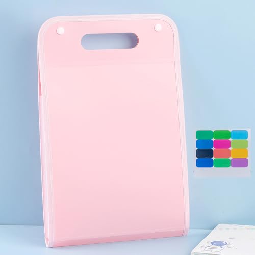 Namzi Erweiterter wasserdichter Ordner, vertikaler A4-Datei-Organizer mit Griff, tragbar, vertikal, A4, Handgepäcktasche, transparente Kunststofftaschen, Umschlag (Rosa) A von Namzi