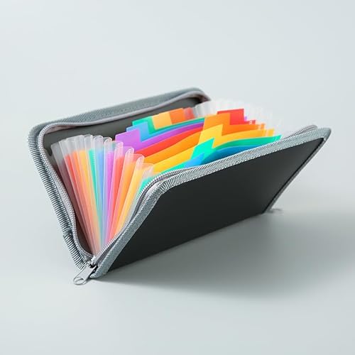 Namzi Fächermappe (21 x 12 cm), A5-Größe, Dokumenten-Organizer, feuerfeste Geldtasche, 13 Taschen, Reißverschluss, tragbare Dokumentenmappe, Aufbewahrung für Schecks, Rechnungen, Quittungen (Grau und von Namzi