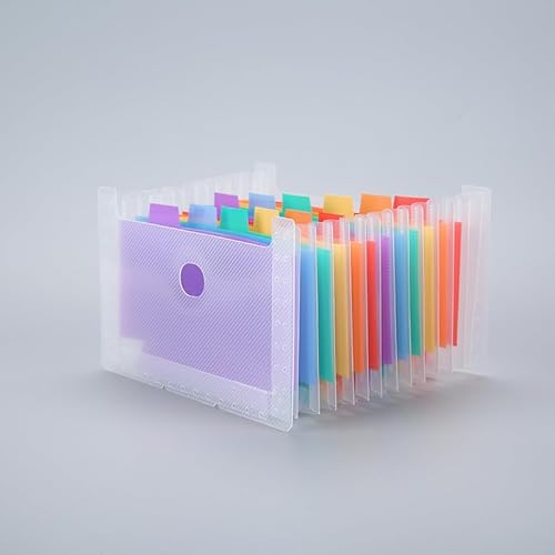 Namzi Fächermappen-Organizer, A5, Orgel-Clip, mehrschichtiger Ordner, Ticketblatt, Aufbewahrungstasche, Teleskopständer für Zuhause, Büro und Reisen, Weiß und Regenbogen von Namzi