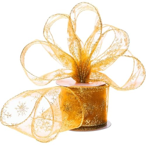 Namzi Goldenes Weihnachts-Seidenband, 1 Rolle silberne Schneeflocke, Verzierungen zum Basteln, Blumenstraußbänder Namzi Goldenes Weihnachts-Seidenband, 1 Rolle silberne Schneeflocke, Verzierungen zum Basteln, Blumenstraußbänder von Namzi